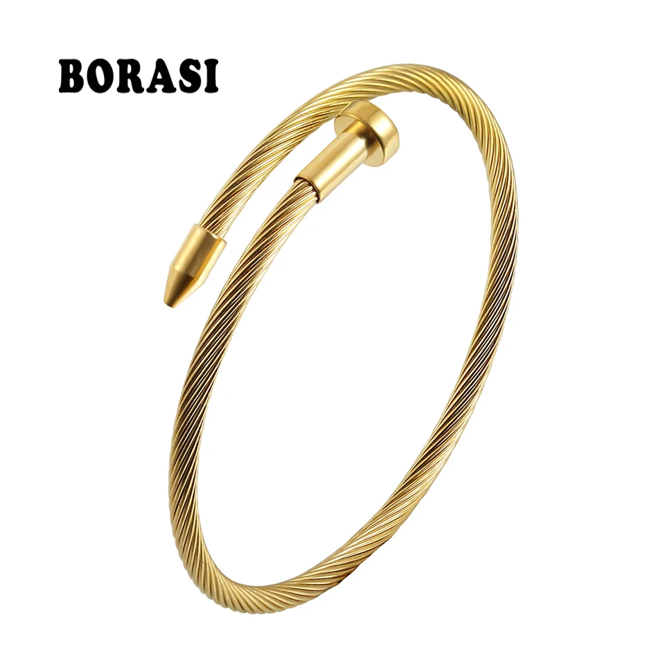 

BORASI New Nail Bracelet 4 Colors Simple Elegance Round Bracelets & Bangles Stainless Steel Bracelets For Women Jewellery Party
