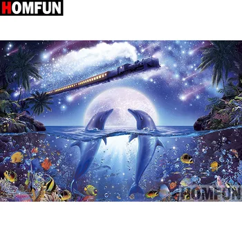 

HOMFUN Full Square/Round Drill 5D DIY Diamond Painting "dolphin" Embroidery Cross Stitch 5D Home Decor A01163