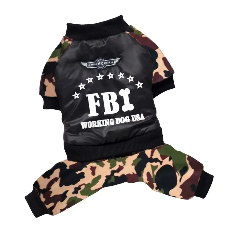 

Pet Dogs Clothes FBI Camouflage Print Winter Warm Coat Puppy Apparel Large Modern Style For Small Dogs Outwear Jumpsuit