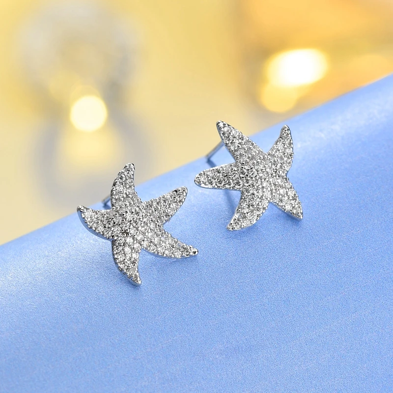 Fashion CZ Cubic Zircon Sea Star Starfish Stud Earrings For Women Gold Silver Love Ocean Star Earrings Party Jewelry