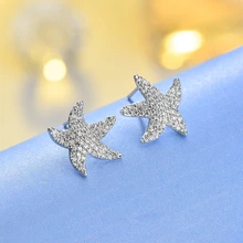 Fashion CZ Cubic Zircon Sea Star Starfish Stud Earrings For Women Gold Silver Love Ocean Star Earrings Party Jewelry