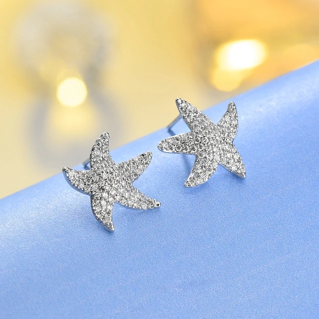 Fashion Cz Cubic Zircon Sea Star Starfish Stud Earrings For Women Fashion Cz Cubic Zircon Sea Star Starfish Stud Earrings For Women Gold Silver Love Ocean
