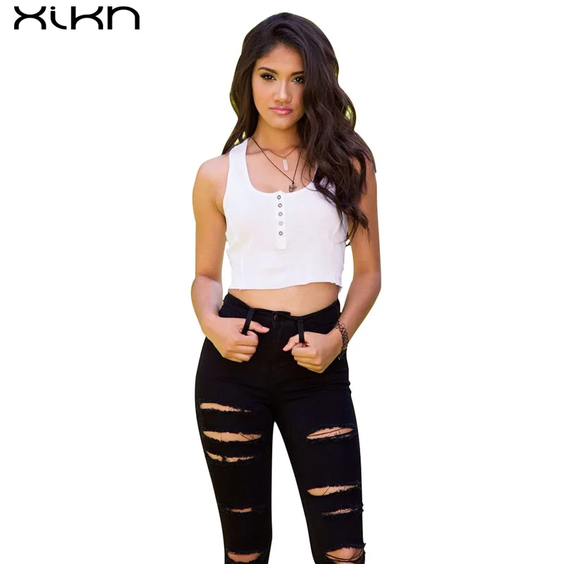 XIKN Women Cotton Tank Tops Sexy Bralette Crop Top Women Summer Button