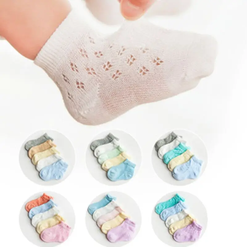 

5 Pairs Baby Summer Socks Infant Cotton Mesh Sock Breathable Boys Girls Toddler Candy Color Soft For Kids Newborn Babies