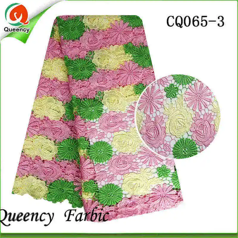 

CQ065 Hot Slae New Arrival Colorful African cotton guipure print lace fabric 5 yards one piece embroidery fabric for dress