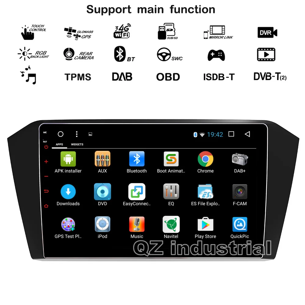 Excellent QZ industrial HD 10.1" Android 8.1 T3 Car DVD player for Volkswagen VW Magotan Passat 2016 with GPS 3G 4G WIFI BT Navi Radio RDS 1