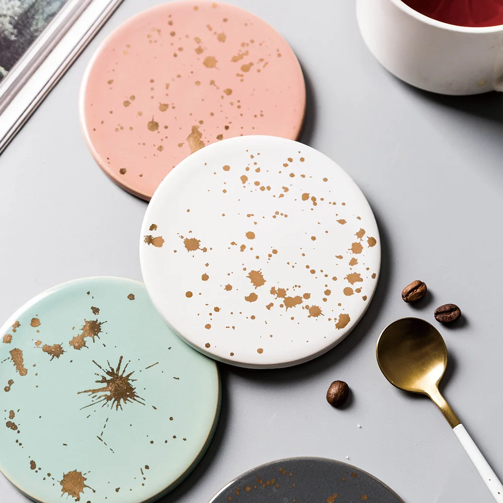

European ceramic splash gold coaster creative anti-hot insulation pad home tea cup water mat