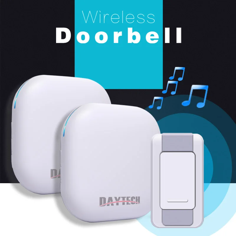 

DAYTECH Wireless DoorBell with 1 Waterproof Remote Button 2 Wireless Plugin Receivers Door Bell Operating 300M in open area
