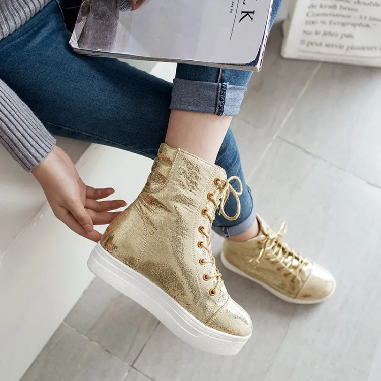 New Ladies Casual Lace Up Ankle Boots Fashion Gold Silver Black Women Sneakers 2018 Platform Shoes Woman Women's Winter Boots (8)