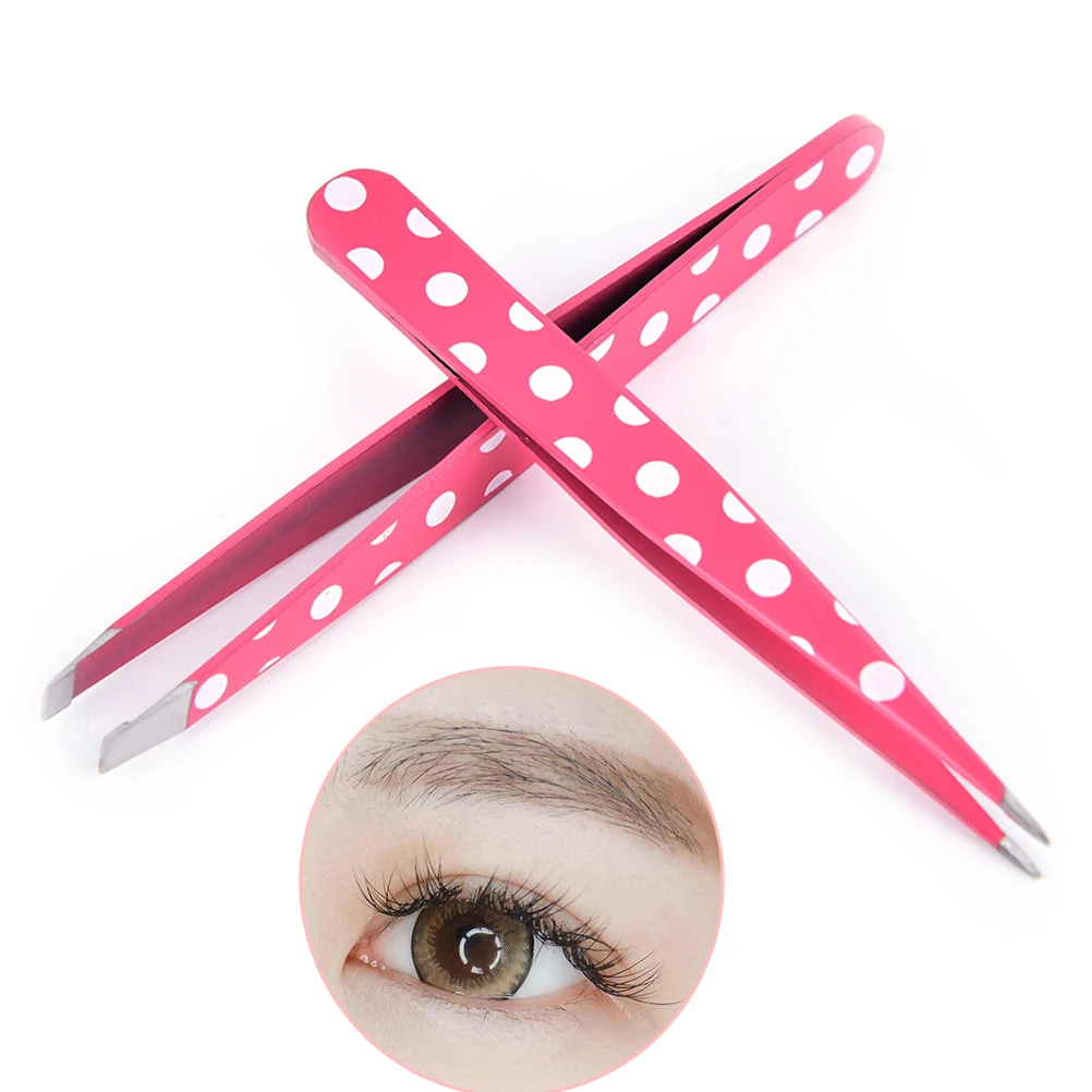 

2Pcs/Set Hair Removal Eyebrow Tweezer Eye Brow Clips Beauty Makeup Tools Pro Red Dots Stainless Steel Tweezer