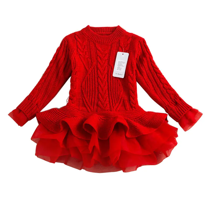 

Winter Girls Christmas Dress Wedding Party Dresses Knitted Chiffon Kids Girls Clothes Children Clothing Thick Warm Girl Dresses