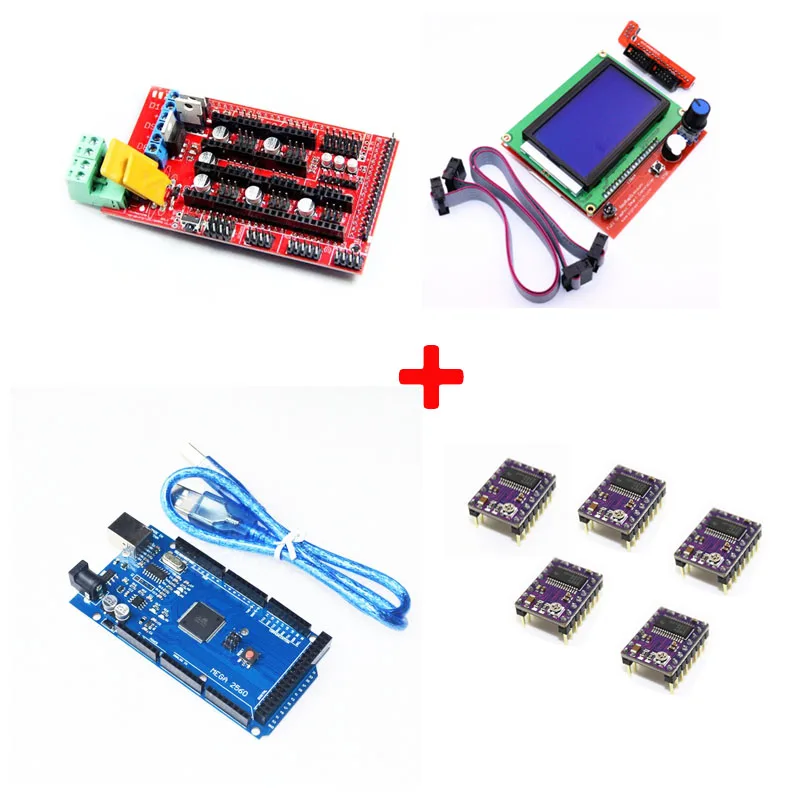 1 шт. Mega 2560 R3 + RAMPS 4 контроллер 5 DRV8825 привод шагового двигателя ЖК-12864 | Электронные
