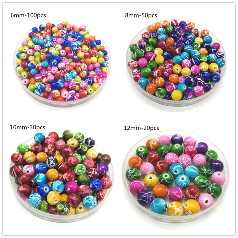 Acrylic Beads 6mm-20mm Round Shape Beads Jewelry Making Multicolor Loose Bead DIY Accessory #YKL28-35