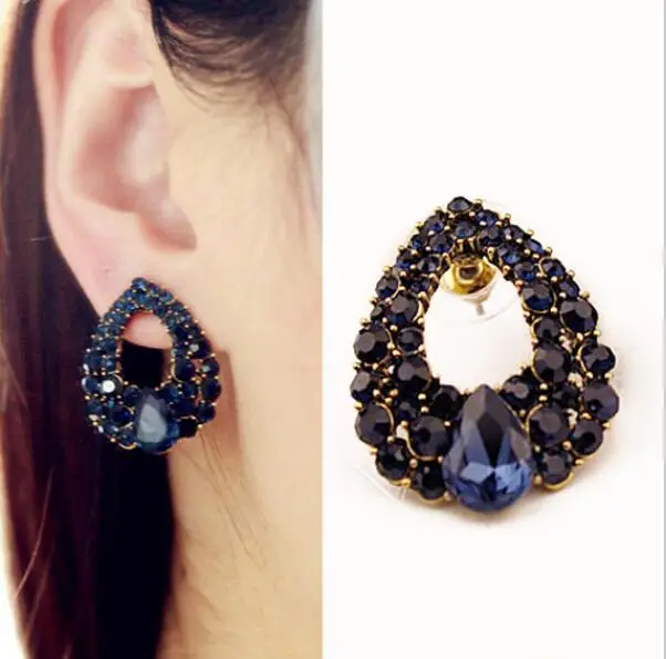 

Natural Stone Fashion 2015 Big Black Blue Earrings Jewelry Gold Brincos Womens Summer Style Earrings