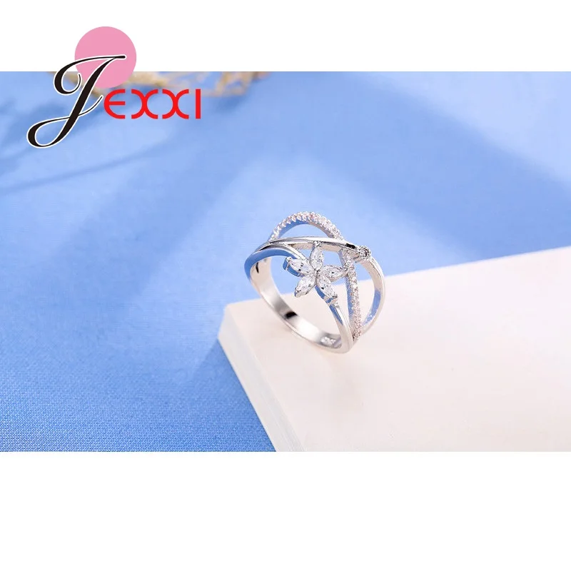 PATICO Trendy Women 925 Sterling Silver Cubic Zirconia Crystal Rings Fashion Wedding Bands Jewelry Engagement Rings