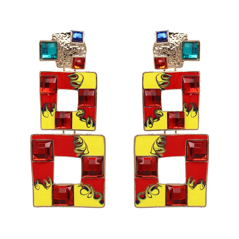 

Mosaic Stone Square Earrings 2018 Fashion Trendy Semi-precious stones Dangle Earring Women Jewelry Accessories Pendant