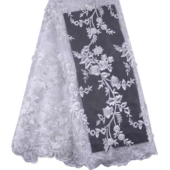 

White African Tulle French Lace Fabric 2019 High Quality Nigerian Embroidery Laces Wedding African Lace Fabric With Beaded Y1014