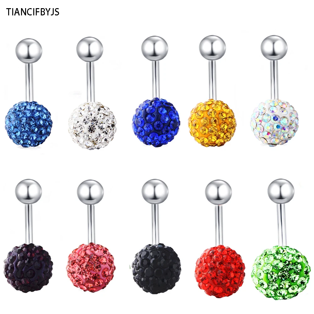 TIANCFBYJS 1pcs Crystal Navel Belly Button Ring Pircing Surgical Steel