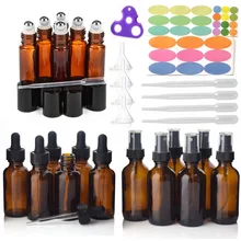 18 шт. пустой Янтарный стеклянный флакон с эфирными маслами из нержавеющей стали, роликовые шарики и аксессуары для эфирных масел, духов