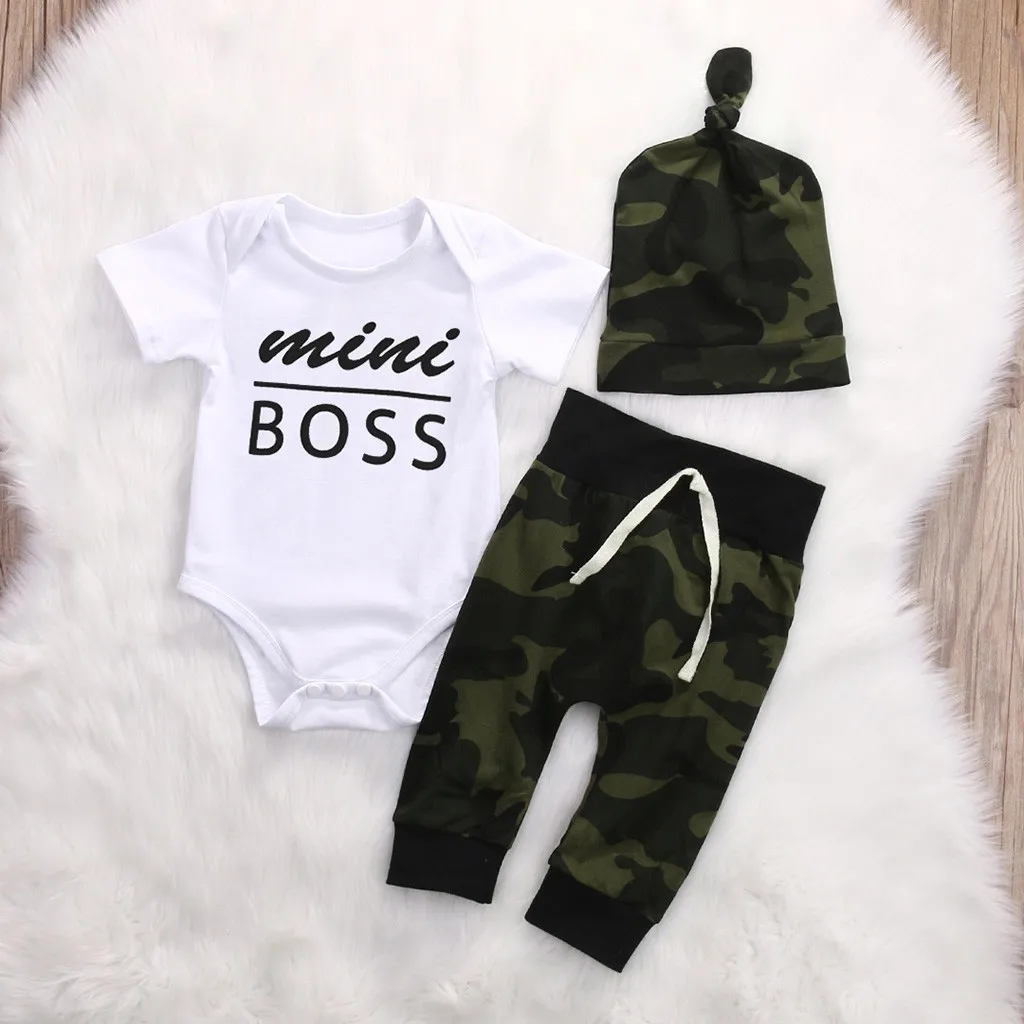 

Infant Baby Girls Boys Letter Print Romper Jumpsuit Camouflage Pants Outfits Set Baby Clothes Boy Baby Jumpsuit 2019