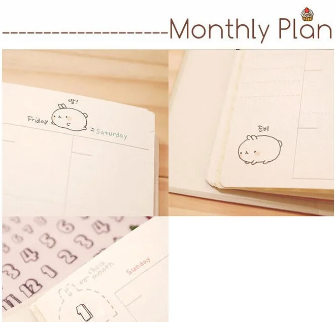 2015-2016 Cute Kawaii Notebook Cartoon Molang Rabbit Journal  Diary Planner Notepad for Kids Gift Korean Stationery19