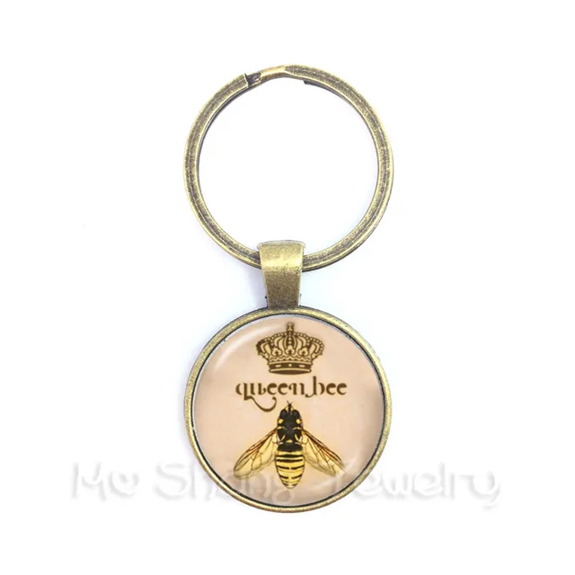 Vintage Royal Crown bee Art Keychain Queen Bee Jewelry Keyring For Best Friends 9