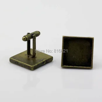 

20mm Blank Square Bezel tray Men's Cufflinks Settings Glass Cabochons Bases Cuff Links DIY Findings Multi-color Plated
