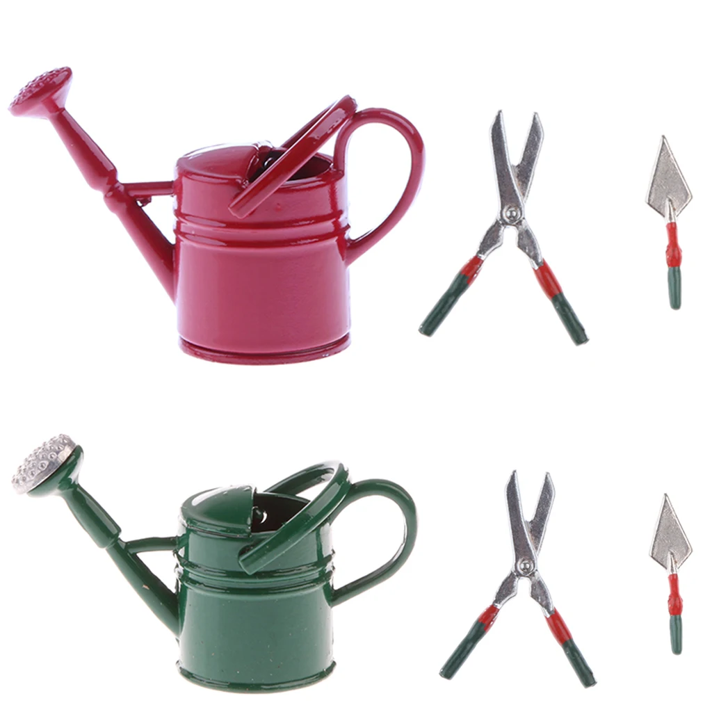 Buy Green + Red 1/12 Dollhouse Miniatures Watering Can