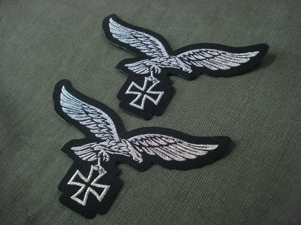

German Luftwaffe Silver Eagle with Iron Cross Woven Patches Sew On