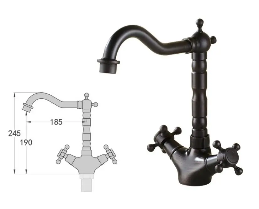 Латунь черный масло матовый кухонный кран поворотный кран для раковины ванной комнаты горячей и холодной бассейна кран Двойная Ручка