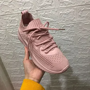 

2019 summer new style simple and simple color knitted elastic fabric casual shoes comfortable versatile breathable flat shoes.