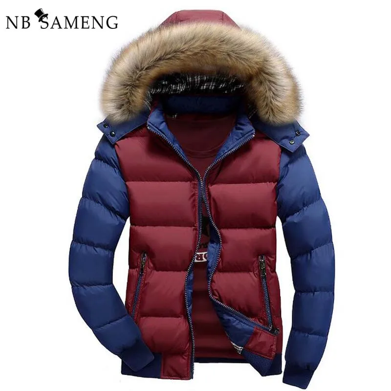 2016 New Fashion Winter Warm Jacket Men Brand Clothing Parka Jackets Faux Fur Hood Down Coat NSWT172
