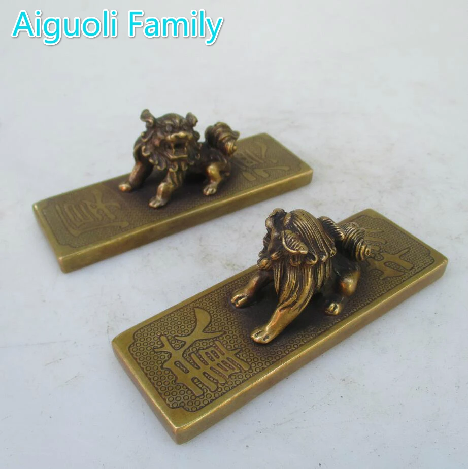 

AAA+Rare Chinese Old Copper Carved Lion calligraphy feet Statue /Art Craft For Home Decoration Antique Collection