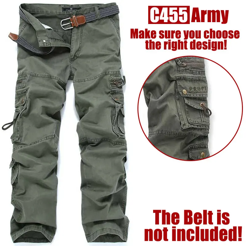 C455 Army Цена, мужские новые брендовые комбинезоны, хлопковые брюки, мужские брюки карго, мужские повседневные брюки с карманами для мужчин, W28-42 - Цвет: C455 Army