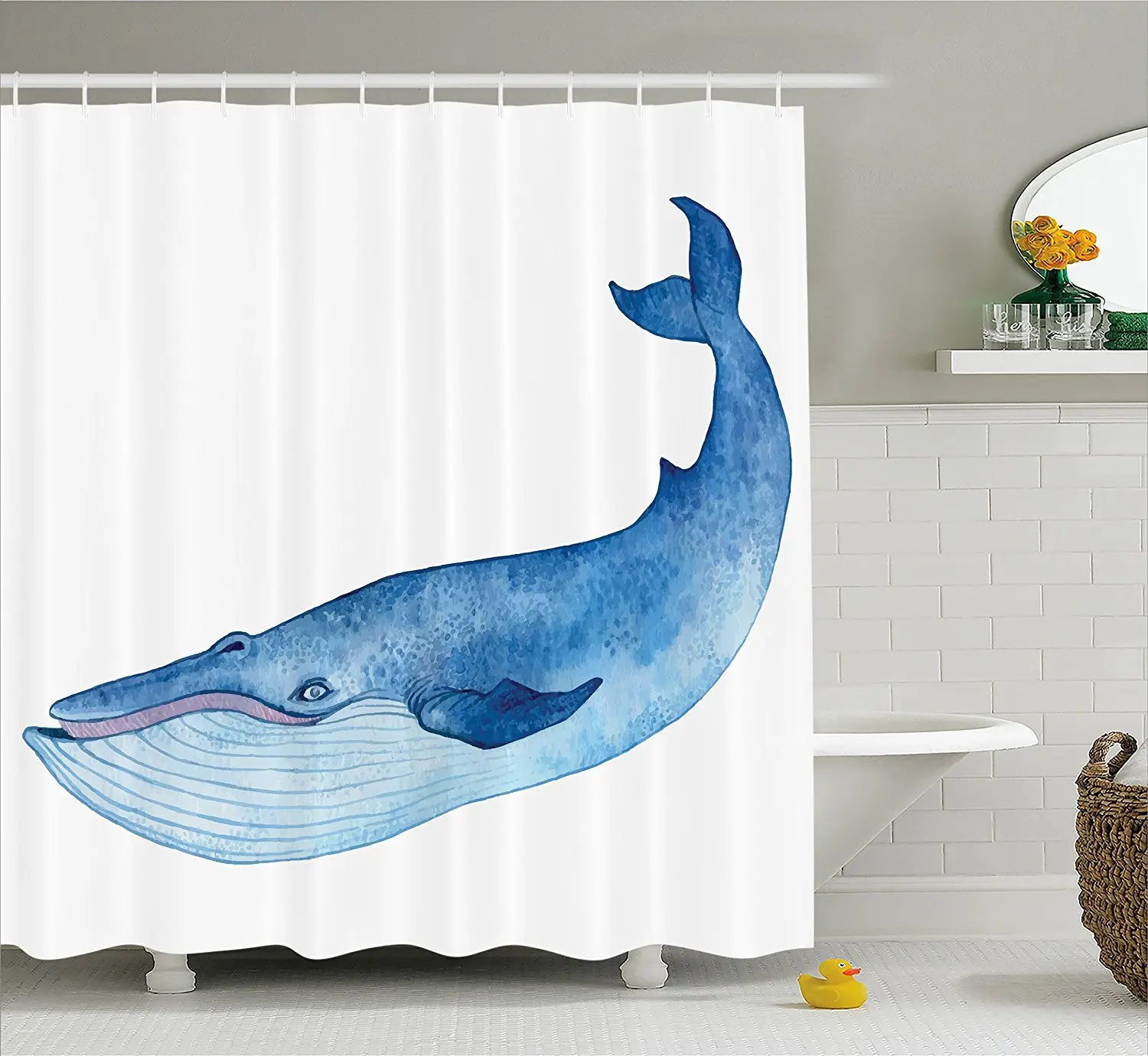 Walvis Decor Douchegordijn Water Gekleurde Hand Tekening Giant Walvis