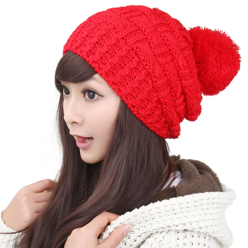 

BomHCS 6 Colors Simple Cute Women Knitted Hat Winter Warm Handmade Beanie Hats Street Fashion Skully Cap