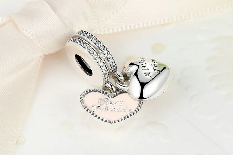 S925 Plata esterlina CZ Rosa Corazón Mejor Amigo De Bestie encanto para pulseras