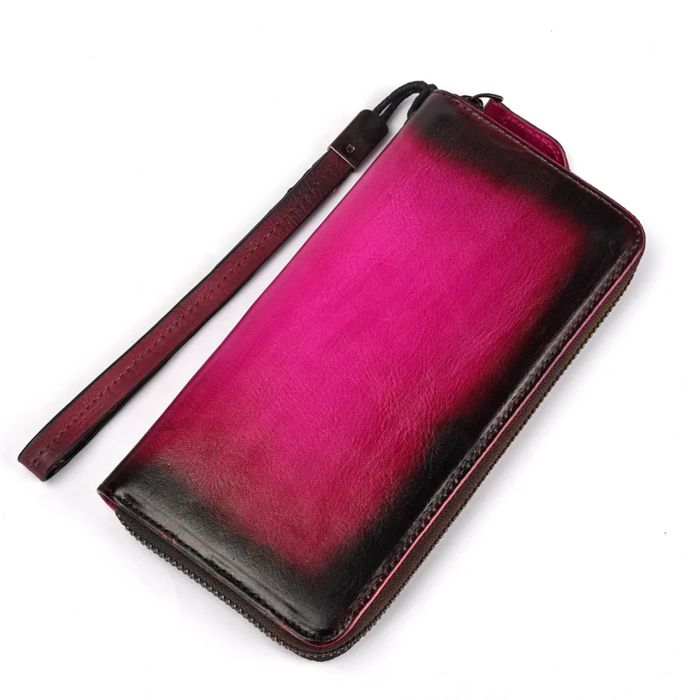 Genuine Leather Wrist Long Wallet ID/Credit Cards Multi-Capacity Retro Leisure High Quality Real Cowhide Women Clutch Handy Purs - Цвет: Red