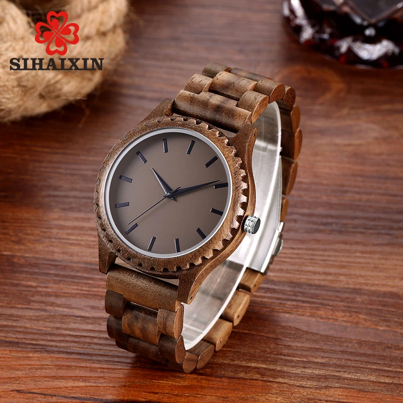 Brown Men Watch Top Luxury Quartz Wristwatches Wooden Strap Male Clock 3
