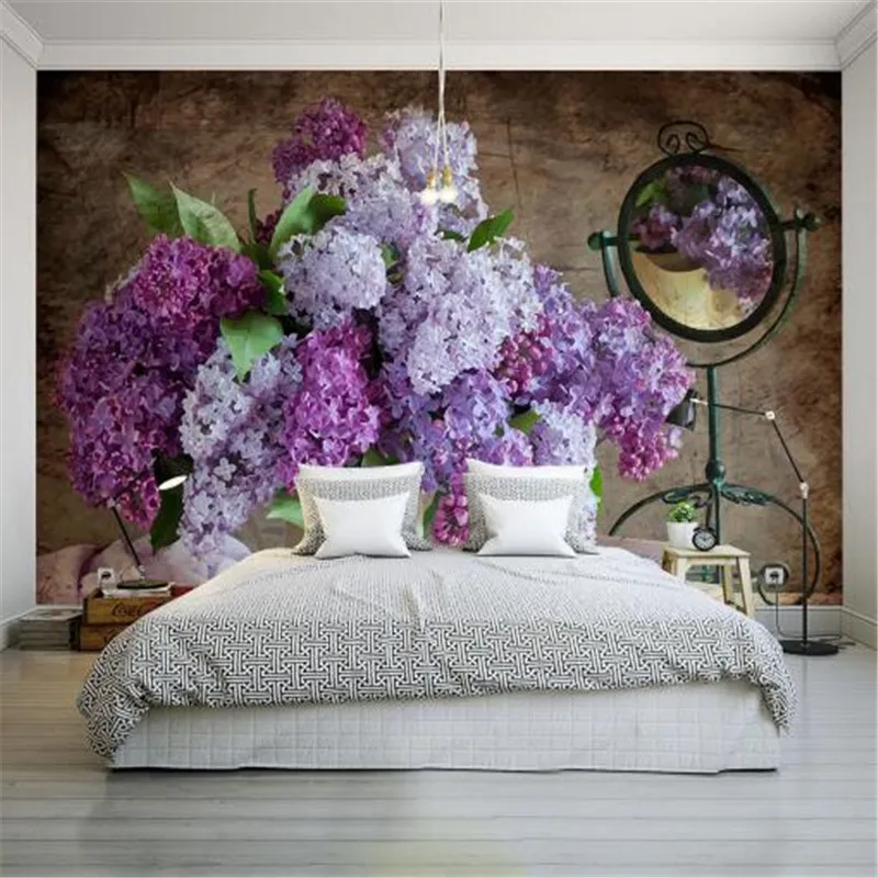Retro Purple Flowers Wallpapers for Walls 3D Wall Murals Photo Wall Papers for Living Room