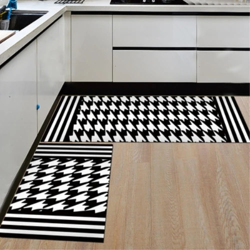 RAYUAN Nordic Style Flannel Black and White Geometric Kitchen Floor