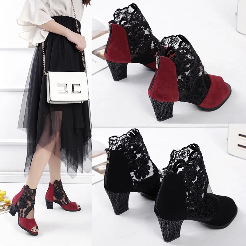 

XIAXUEER Plus Size 35-43 Women Peep Toe Spike heel Zipper Sandals Platform Female Shoes Woman Comfort Sandals