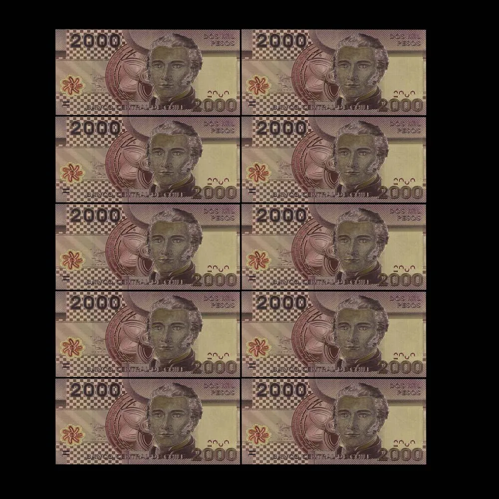 10 шт./лот новые продукты Чили 2000 песо золотые банкноты красочные мира для