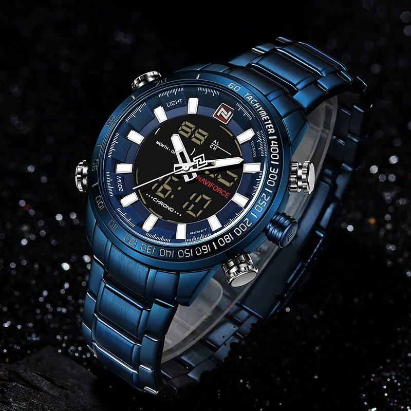 Часы NAVIFORCE Мужские Цифровые роскошные спортивные брендовые водонепроницаемые в