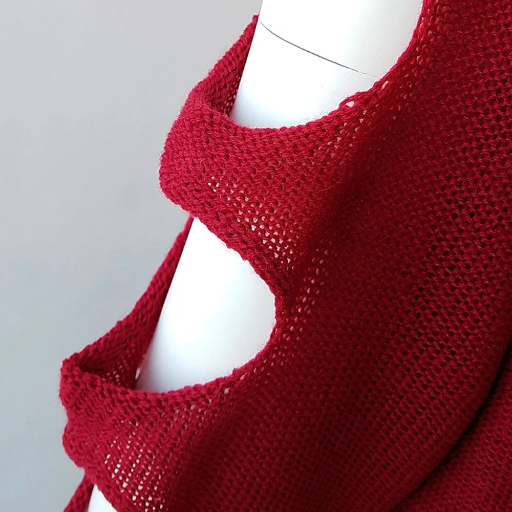 JAYCOSIN модный дизайн Женский вязаный круглый вырез длинный рукав полый свободный свитер пуловер Джемпер Высокое качество свитер