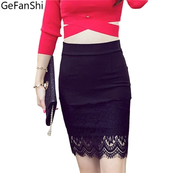 

S-5XL Plus Size Lace Patchwork Formal Office Women's Pencil Skirts Sexy Fashion Package Hip Slim Skirt Ladies Bodycon Skirt