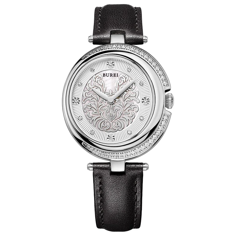 

BUREI 13005 Switzerland watch women luxury brand noble pearl lady series Austria diamond sapphire silver relogio feminino
