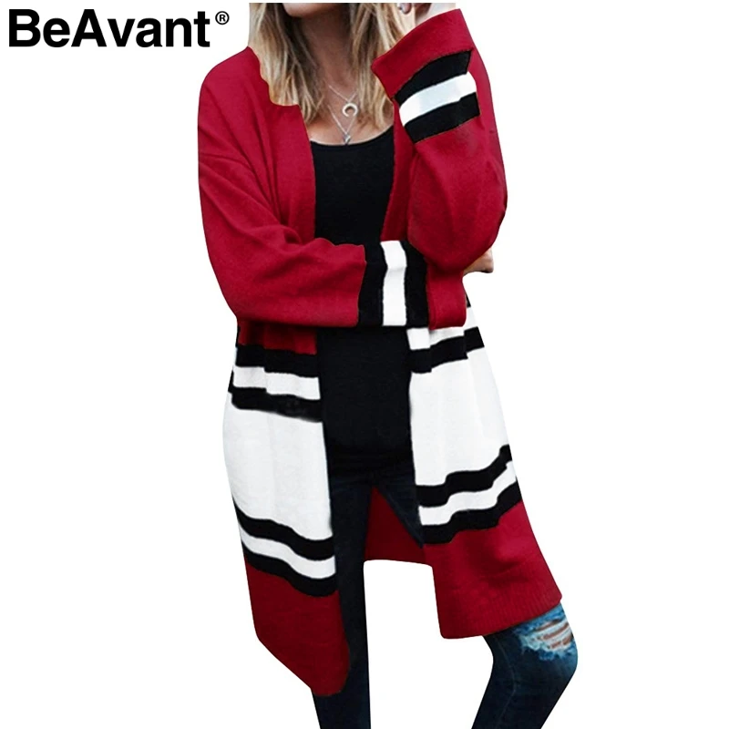 BeAvant V шеи вязаный полосатый кардиган Женщины контрастного цвета свободные