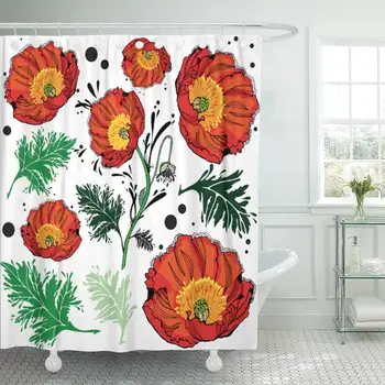 

Shower Curtain with Hooks Drawing Floral Graphic Pattern with Colorful Poppies Flower Anniversary Birth Birthday Bathroom
