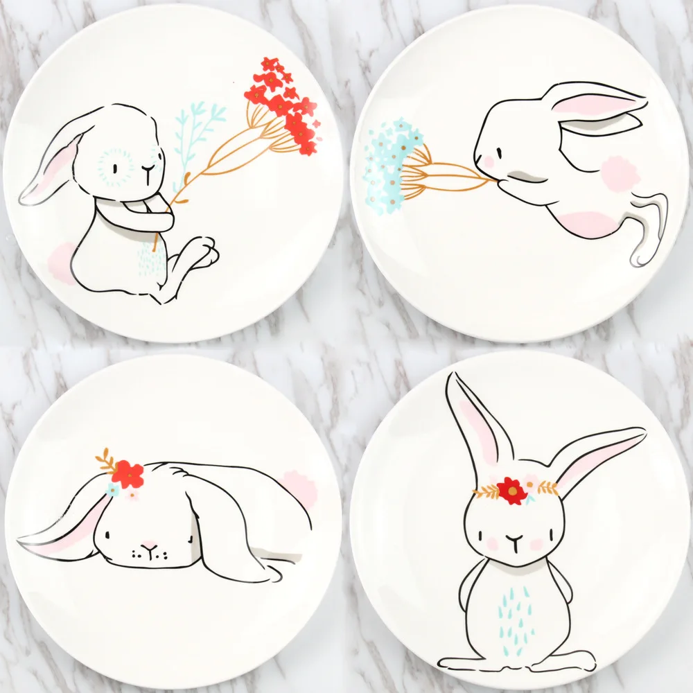 8 дюймов милый кролик керамическая тарелка мультфильм круглая фарфоровая обеденная тарелка в западном стиле разделочная доска блюдо для